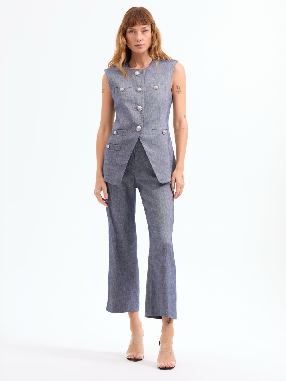 Veronica Beard 00 Tamara Linen Blend Vest & Matching Aubrie Pants Blue